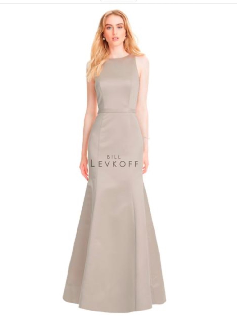 BILL LEVKOFF TAUPE CAMEL SATIN GOWN 14